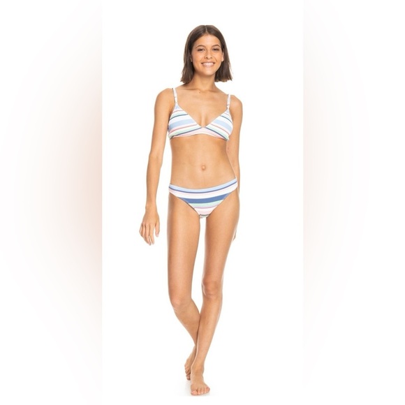 NWT Roxy Line Up Bikini Bottoms In Bright White The Line Up Stripe~ medium - Picture 4 of 8